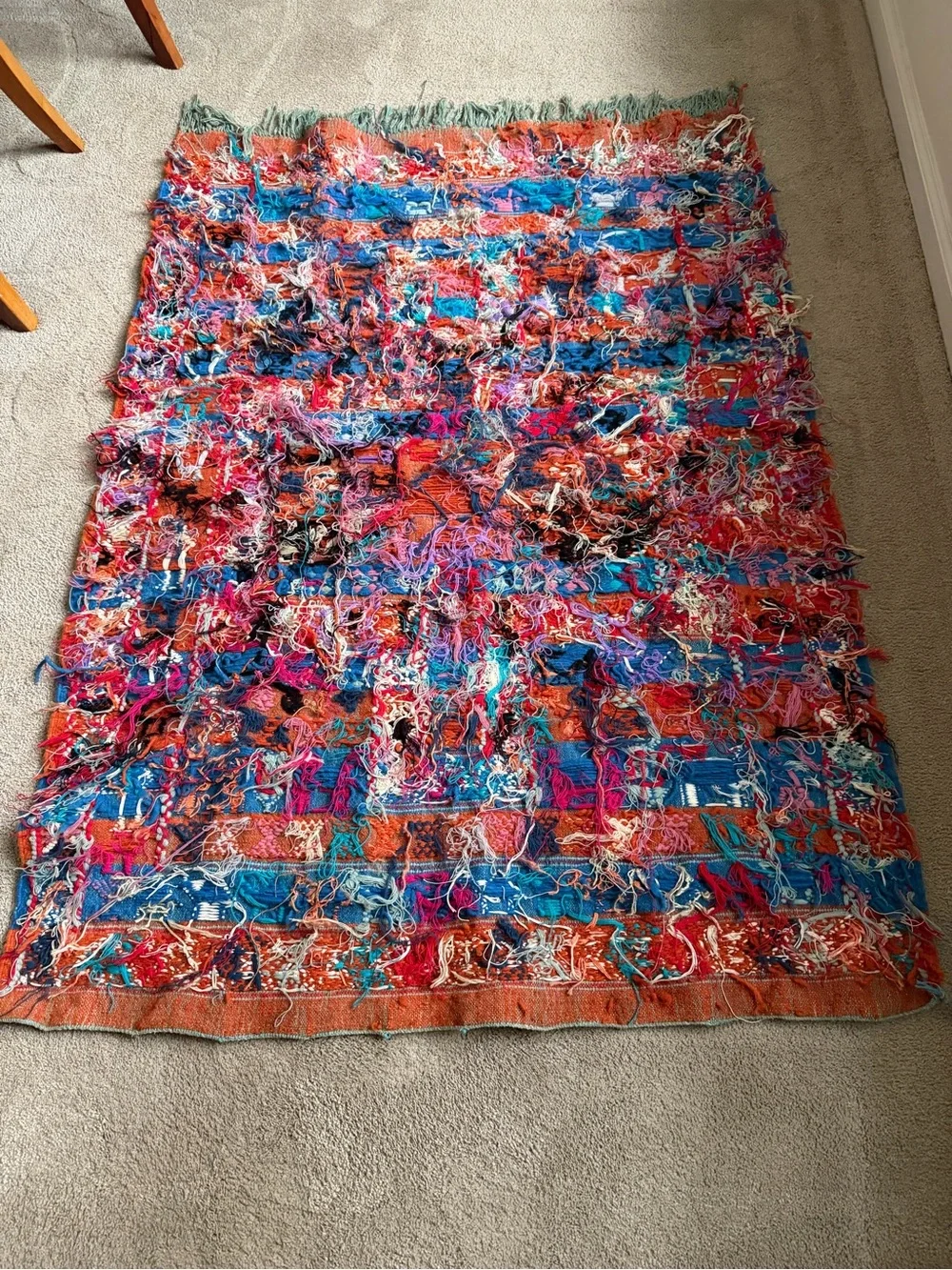 Handwoven Boho Orange and Blue Decorative Vintage wallThrow Rug
